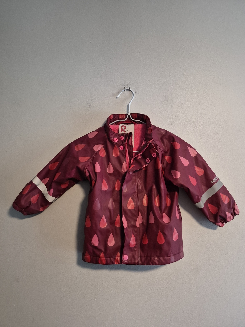 Reima 86cm 12-24m Red & Pink Teardrop Print Zip Up Waterproof Rain Jacket